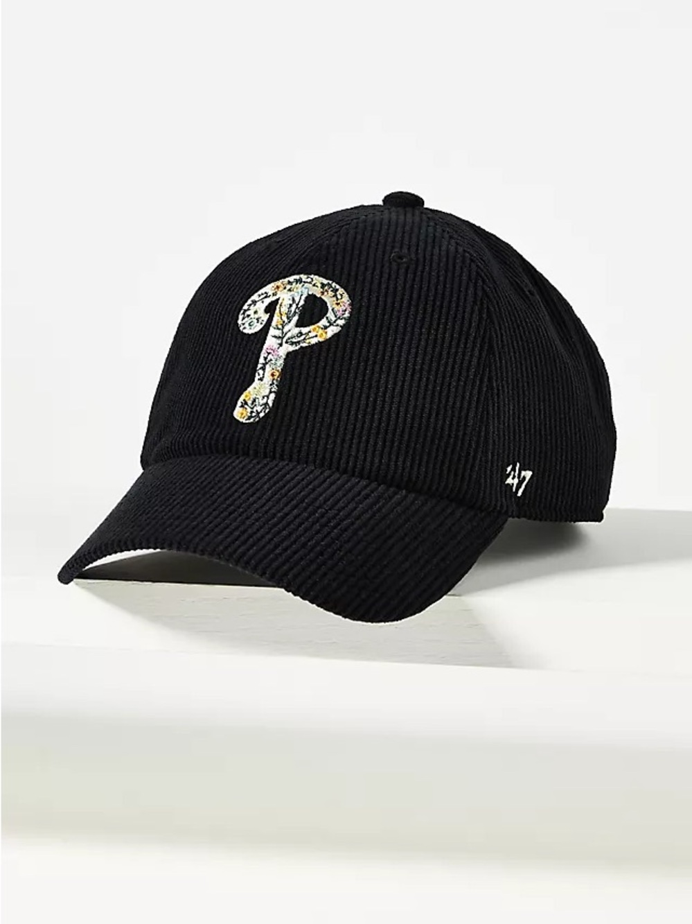 '47 Black Corduroy Cap with Floral 'P' Phillies Patch Anthropologie